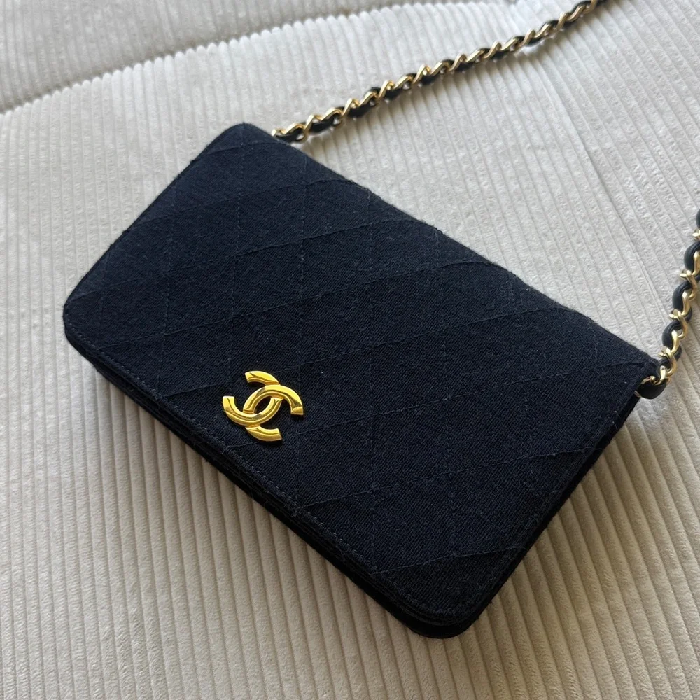 Chanel Denim 24k Gold Quilted Jersey Classic Flap